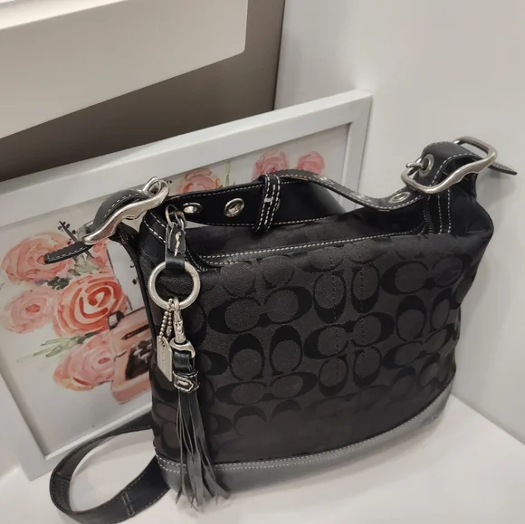 Vintage Y2K Coach Hailey #9362 Signature Monogram Canvas & Leather Crossbody Bag - Picture 6 of 16